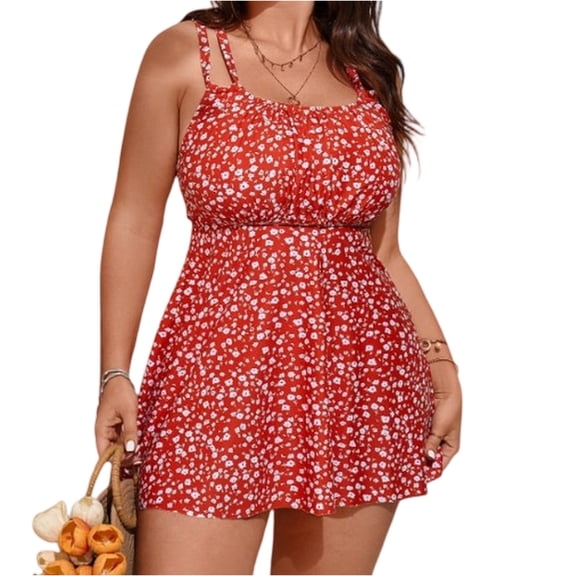 Delconic Plus Size Printed Swim Dress for Women, Swimsuit with Skirt, Flattering Bathing Suit Beachwear