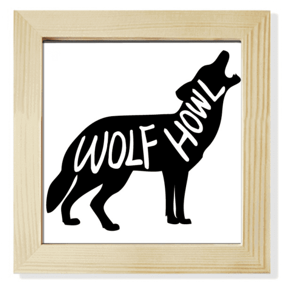 Black Wolf Animal Outline Natural Square Picture Frame Wall Tabletop Display