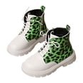 thumbnail image 3 of Ticikt Kids Leopard Print Ankle Boots, Lace Up Side Zipper Platform Non Slip Fashion Short Boots,White, 3 of 9