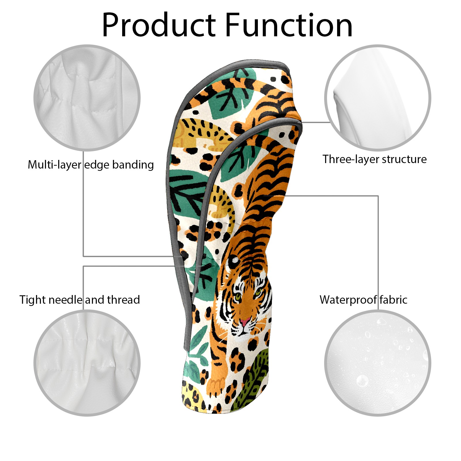 Golf Club Head Cover for Driver, Hybrid, Putter - Premium PU Leather, Waterproof, Scratch-Resistant, Velvet Lining, Unisex Gift (Tiger)