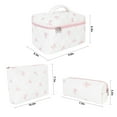 thumbnail image 2 of Rirool 3Pcs Quilted Cotton Makeup Bag Set, Travel Cosmetic Toiletry Bags with Zipper, Large Capacity Portable Storage Organizer Pouch for Women Girls, Floral Bow Design – Pink, 2 of 7