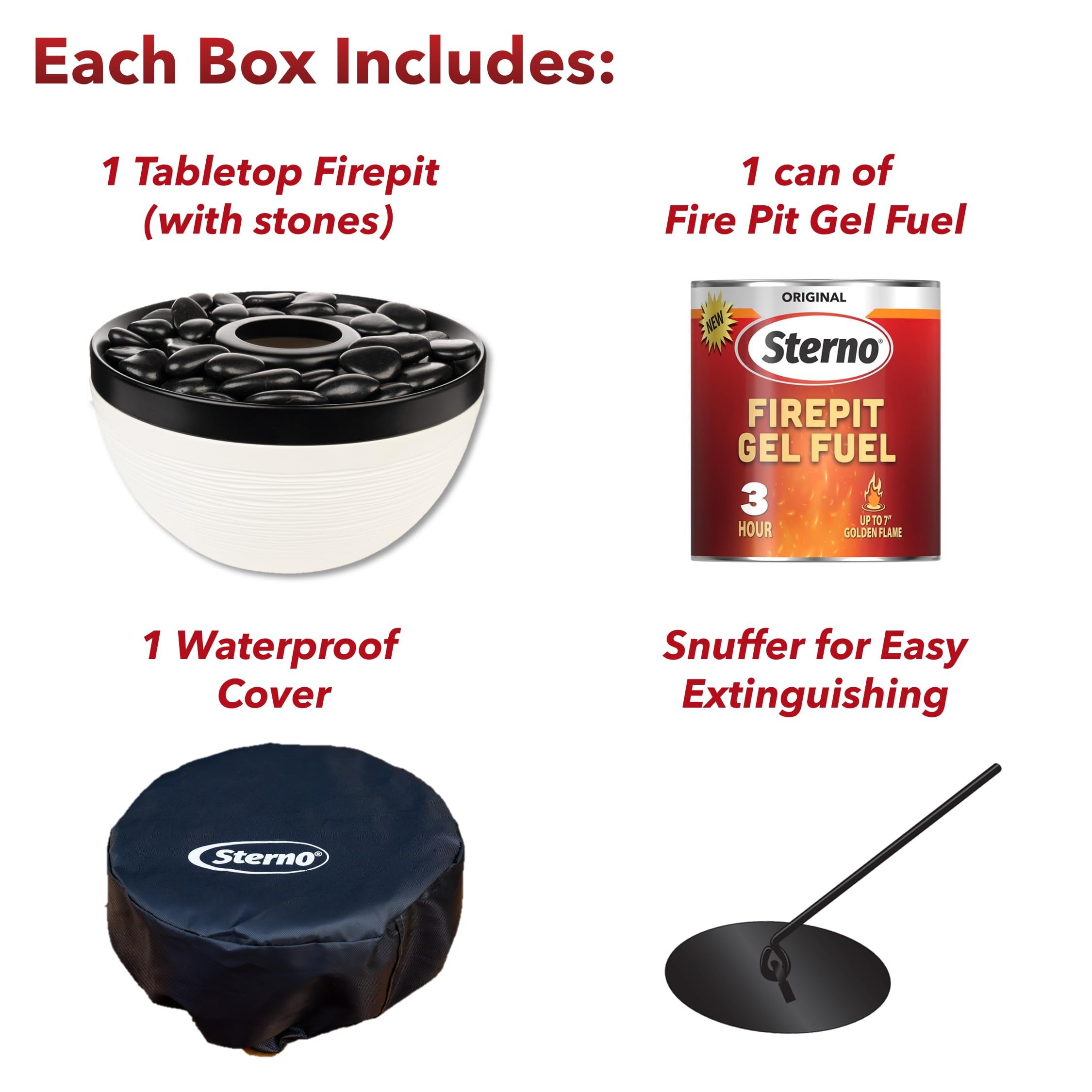 Sterno Tabletop Fire Pit Medium Smokeless Mini Fireplace for Indoor Outdoor Patio & Balcony Decor, Portable Fire Pit 9.5" x 5.25" - Onyx & Ivory