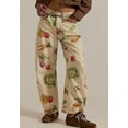 thumbnail image 6 of sicmoss Women's Beige Cotton Vegetable Floral Print Mid Rise Barrel Jeans Baggy Wide Leg Ankle Y2k with Pockets, 6 of 7