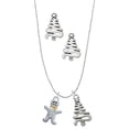 thumbnail image 1 of Delight Jewelry Two-tone Gingerbread Man with Crystal Buttons Silver tone Zig Zag Christmas Tree Charm Necklace and Stud Earrings, 1 of 4