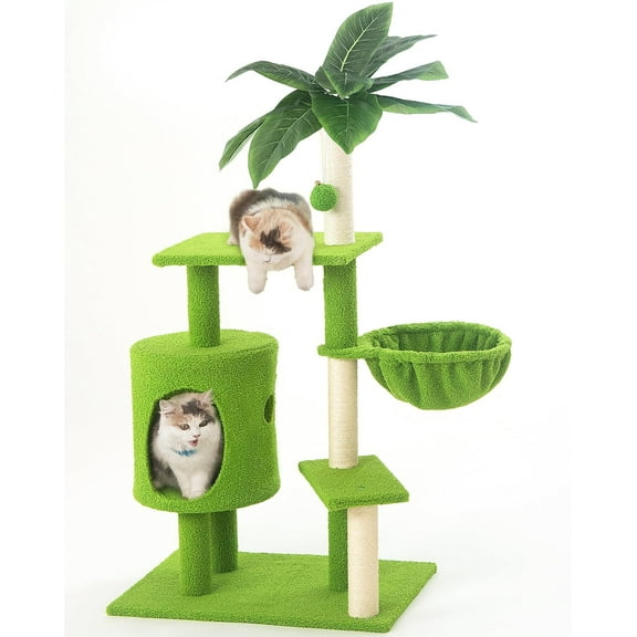 Cat Tree for Indoor Cats with Green Leaves, 40'' Cat Tower with Scratching Post, Cozy Cat Condo and Hammock, Cat Tree Tower with Hanging Ball and Bell for Kittens