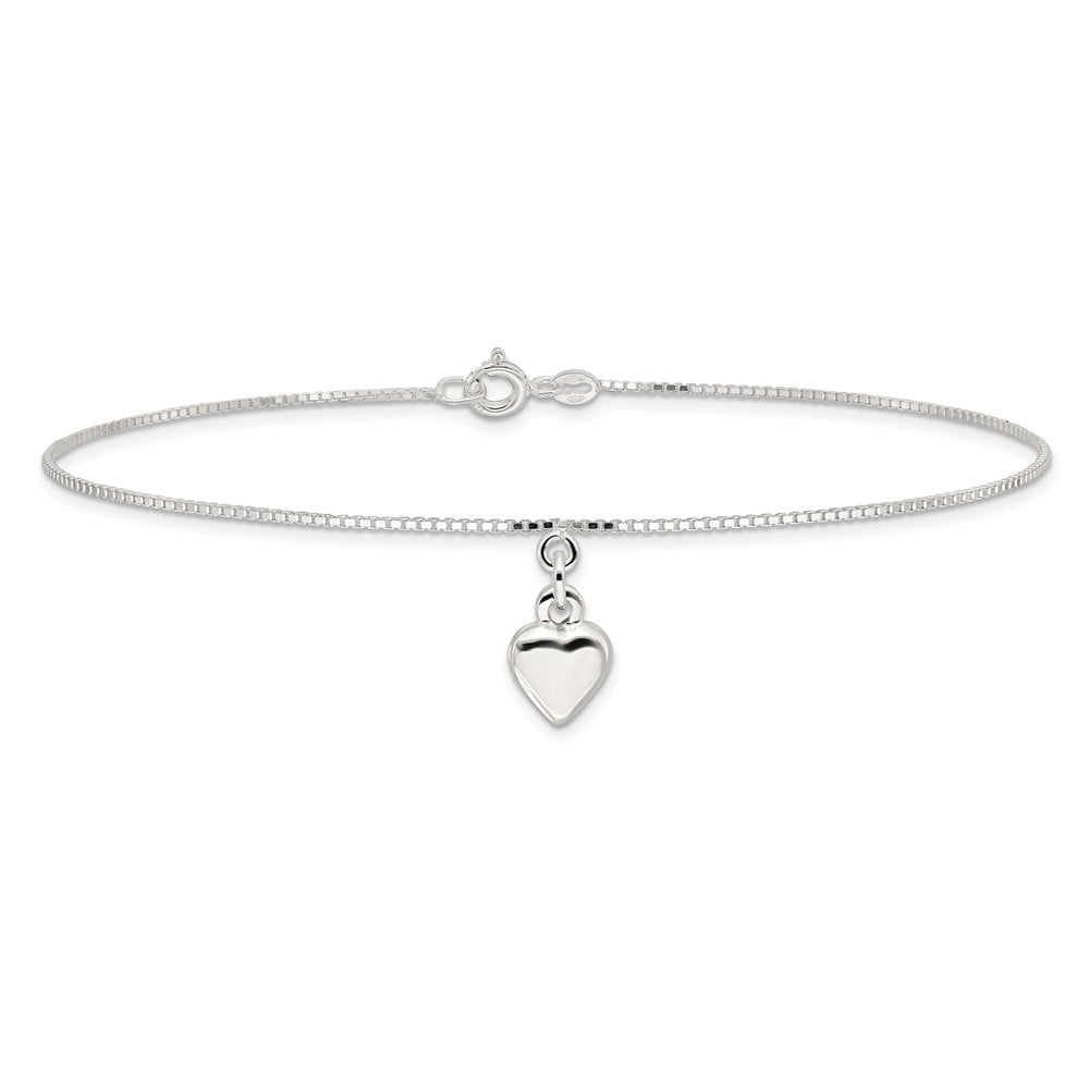 Auriga Fine Jewelry 925 Sterling Silver Puffed Heart Anklet 10inchfor Women