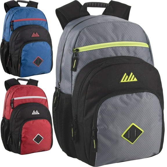 24 Pack of Two Tone Multipocket Large Compartment Laptop Backpacks for Camping, Commuting and Travel in Male Colors Pack