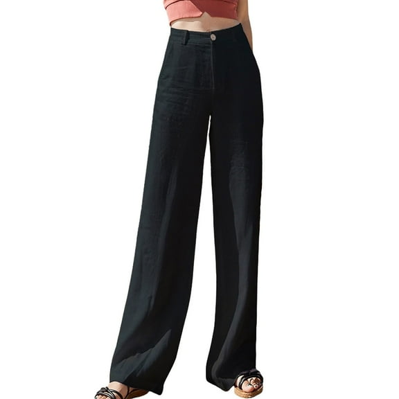 Womens Casual High Waisted Wide Leg Pants Button Up Straight Leg Trousers