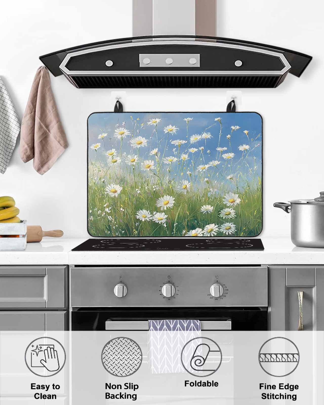 nqOlkjepod Large Induction Cooktop Protector Mat 24"x21", Spring Floral Stove Top Covers for Electric Stove, Modern Oil Painting Flowers Farmhouse Stove Burner Cover Mats, Glass Top Stove Cover
