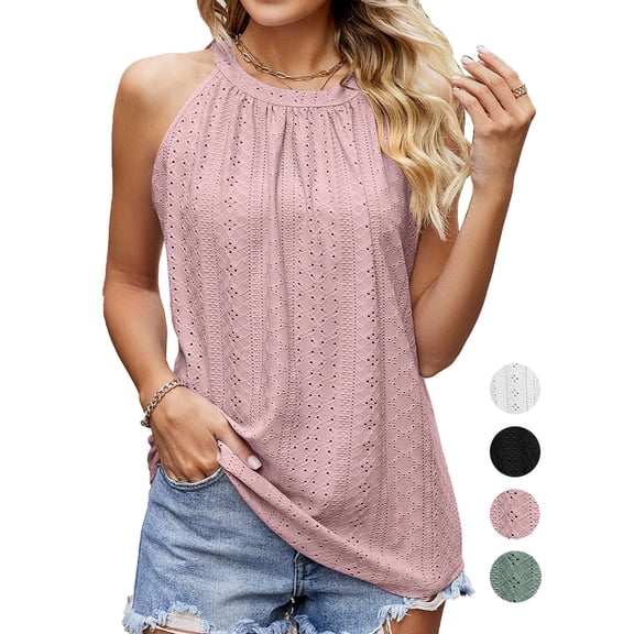 LAVA Womens Halter Tank Top Casual Sleeveless Summer Tops Blouse (Pink, XL)
