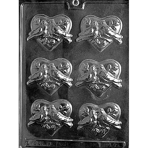 Grandmama's Goodies Valentine's Day V016 Hearts with Doves Chocolate Candy Soap Mold with Exclusive Molding Instructions