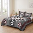 thumbnail image 2 of Twin XL Quilt Set 68''x98'', Red Gray Lightweight Bedspread Coverlet Set with 2 Pillow Shams, Southwest Retro Ethnic AztecTexture Bohemian Breathable All Season Quilt Bedding for Dorm/Guest Room, 2 of 9