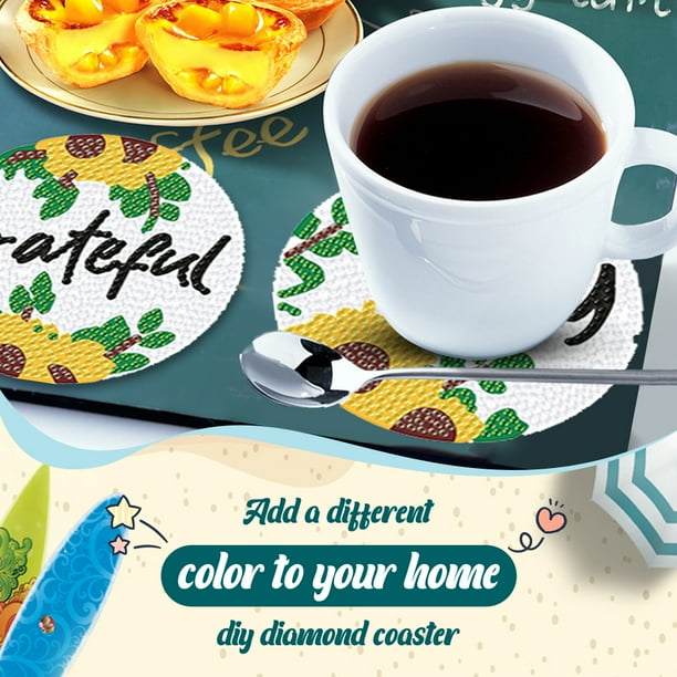 Cuadros Decorativos Posavasos de cristal para bebidas, adorno de 8 Uds., posavasos de girasoles para adultos y niños DQrwqpou embutido en tela