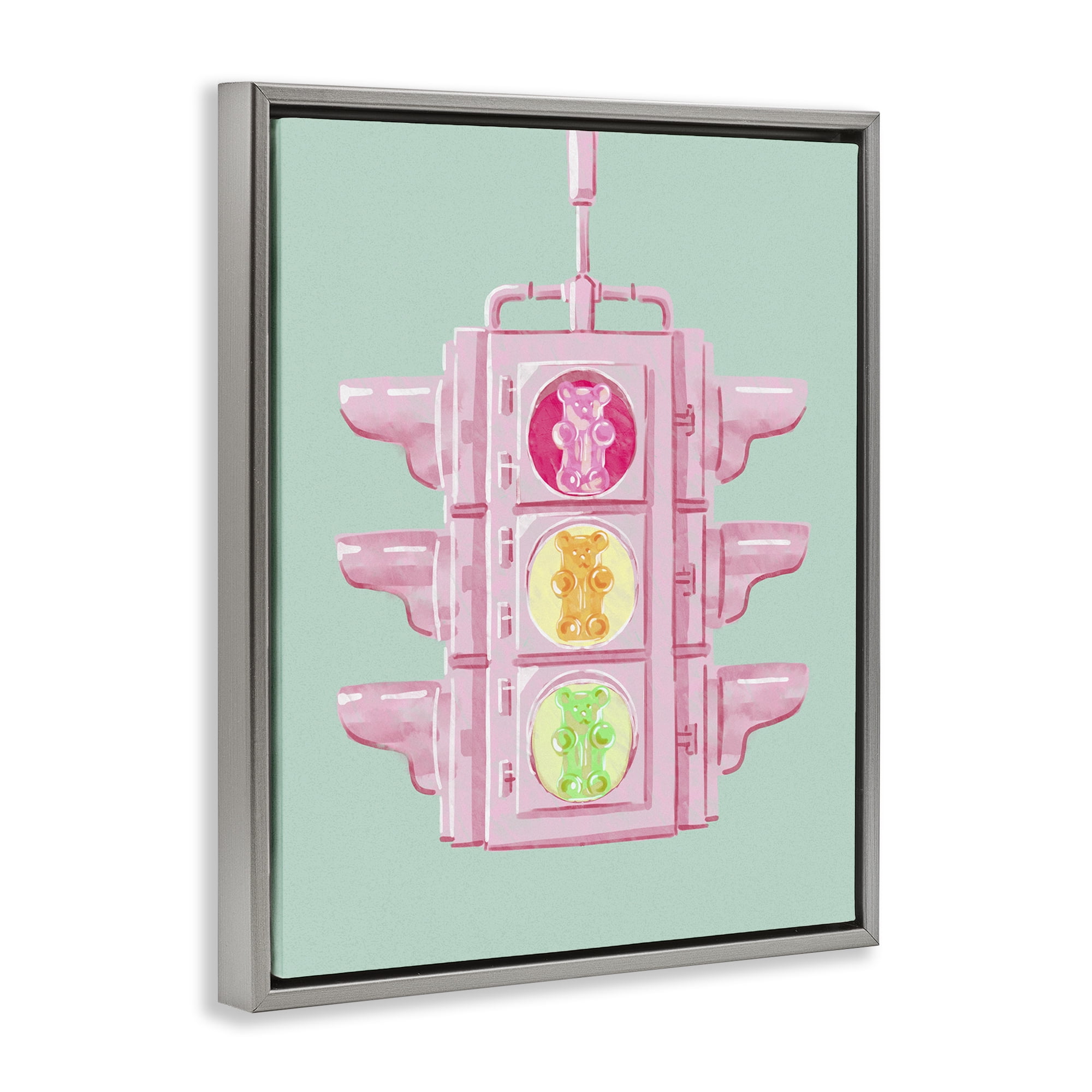 Stupell Industries Candy Bears Traffic Light Novelty Painting Gray Floater Framed Art Print Wall Art, 25 x 31