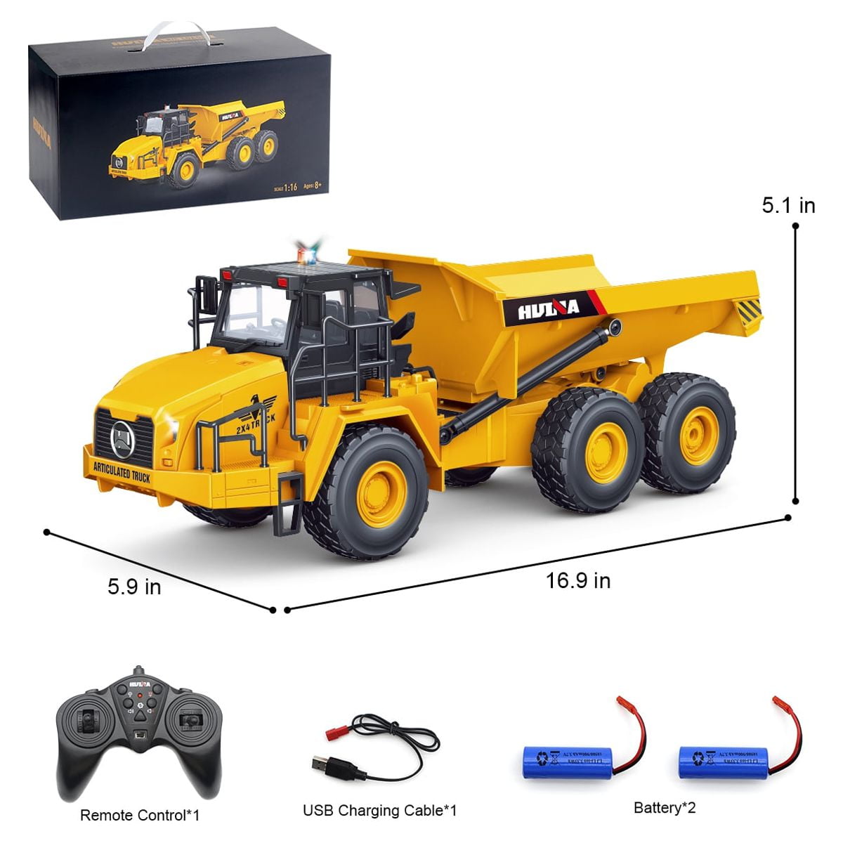 Fisca Hinge Joint Remote Control Dump Truck Toys, 6 Channel RC Construction Vehicles with Lights and Sound
