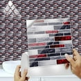 thumbnail image 3 of 12Pcs Waterproof Peel and Stick Backsplash Tile Stickers, 8" x 8" Square, Red and Gray Marbling Vinyl Wall Decals for Kitchen Bathroom, 3 of 7