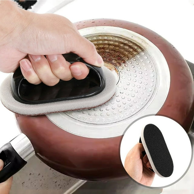 Cepillo de Esponja de Esmeril con Mango para Limpiar La Cocina y Eliminar Óxido y Grasa | Cerdas de Plástico Duraderas con Agarre Ergonómico | Limpiador Multiusos para Ollas y Sartenes, Ideal para El