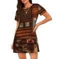 thumbnail image 1 of Balery Log Cabin Inside Camisón de manga corta con cuello redondo para mujer, cómodo y elegante., 1 of 6