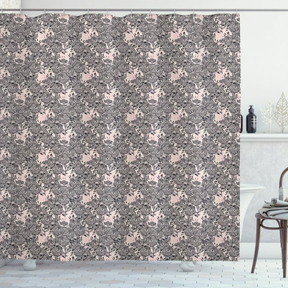 Ambesonne Pink Floral Shower Curtain, Creative Bindweed Motif, 69"Wx70"L, Blush Champagne