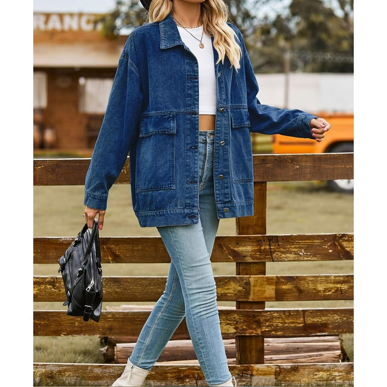 Women's Oversized Denim Jacket Casual Long Sleeve Vintage Women's Oversized Denim Jacket Casual Long Sleeve Vintage