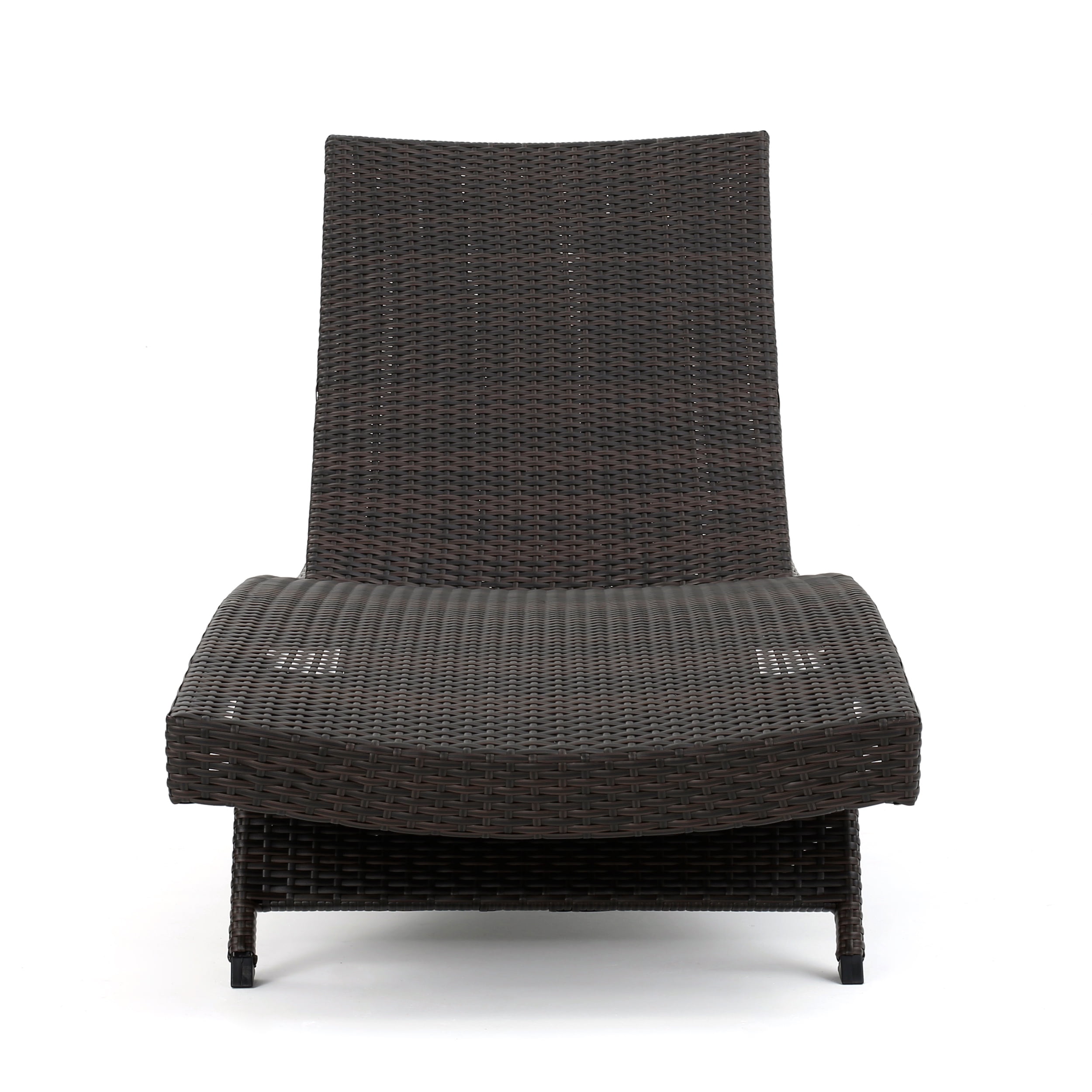3 Piece Outdoor Brown Chaise Lounger with Blue Cushions Set
