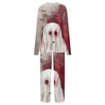 thumbnail image 4 of QIUOMBBP Two Piece Lounge Set for Women Halloween Ghost Print Long Sleeve Pullover Tops and Loose Wide Leg Trousers Plus Size Pajama Sets, Red, M, 4 of 6