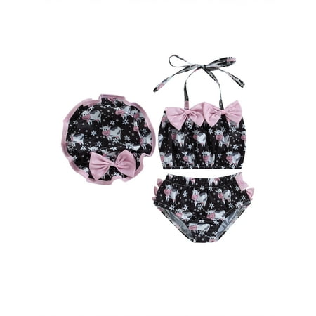 

Infant Baby Girl 3Pcs Swimsuit Sleeveless Cute Print Crop Top Ruffle Shorts Hat Summer Bathing Suit Swimwear Beachwear