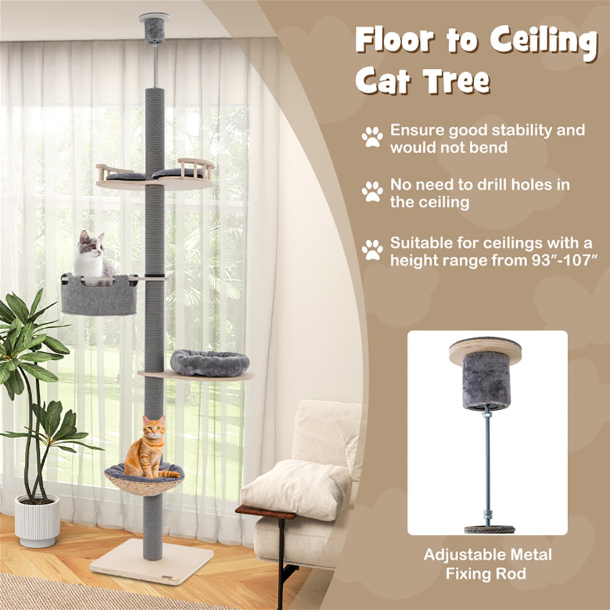Pefilos 93"-107" Adjustable Height Floor to Ceiling Cat Tree Tower with 4-Tiers for Climbing, Modern Cat Tree for Indoor Cats, Gray Pefilos 93"-107" Adjustable Height Floor to Ceiling Cat Tree Tower with 4-Tiers for Climbing, Modern Cat Tree for Indoor Cats, Gray