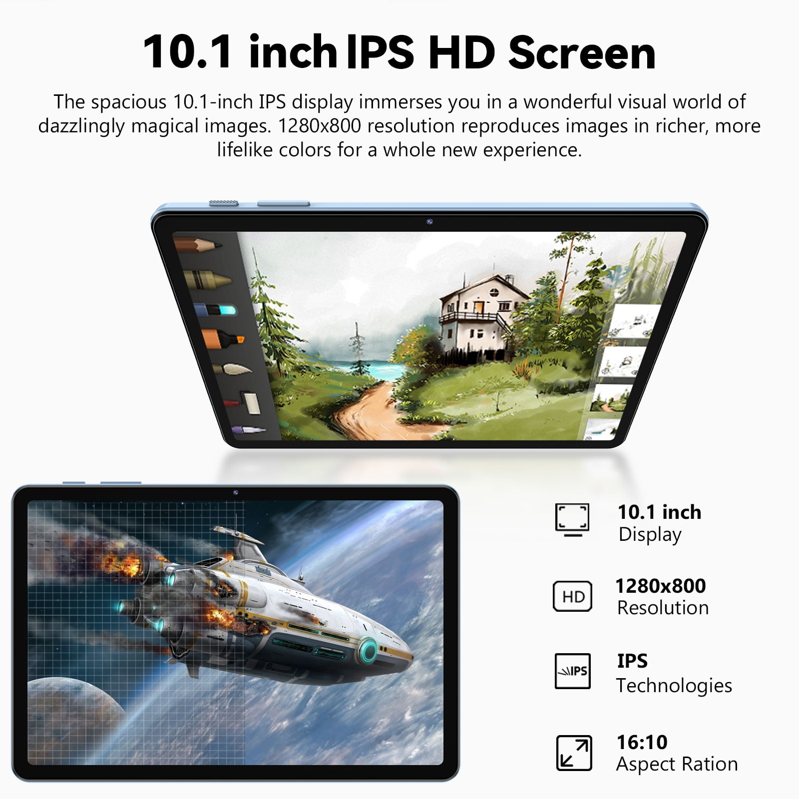 EDDBNi  10 inch Tablet Android 15 Tablets, Octa-Core Tablet PC, 4GB RAM, 64GB ROM, 1TB Expand, 6000mAh, 1280x800 HD Touch Screen, 5MP+8MP, Wifi, Dual Camera