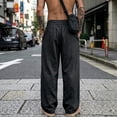 thumbnail image 3 of Ceisia Men's Linen Blend Wide Leg Pants Elastic Waist Drawstring Casual Solid Color Loose Fit Trousers Black XL Gift, 3 of 5