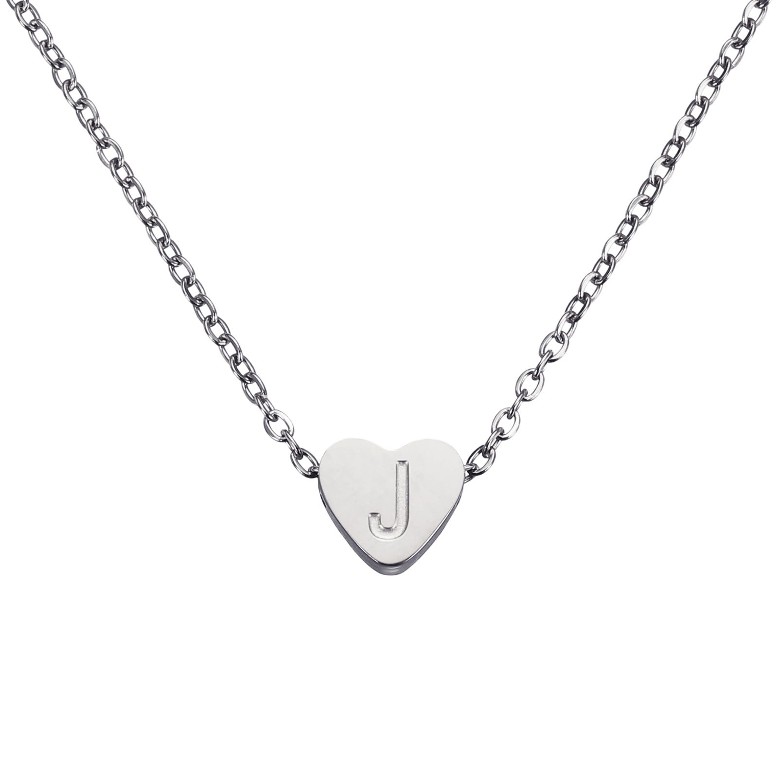 Uxcell Initial Heart Necklace, 18K Gold Plated Stainless Steel Chain Dainty Personalized Name Letter J Pendant Necklaces for Woman Jewelry Gifts, Silver Tone