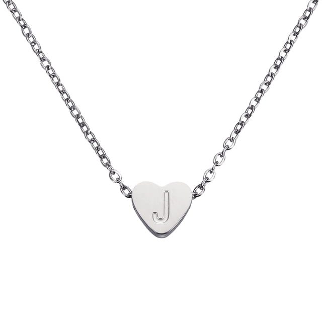 Collar de corazón inicial Uxcell, cadena de acero inoxidable chapada en oro de 18K, collares de letra personalizada para mujer, regalos de joyería, tono plateado