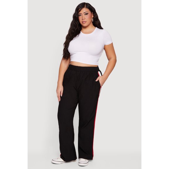 Women's Plus Size Side Stripe Pull On Pants with Pockets