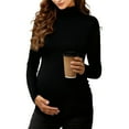 thumbnail image 4 of Zylanna Maternity Long Sleeve Tops 2PC, Spring Fall Turtleneck Pleated Slim Fit Pregnant Dress for Photo Coffee, 4 of 9