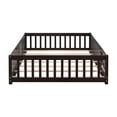 thumbnail image 6 of Full Size Floor Bed Frame for Kids Toddlers, Wooden Montessori Bed with 7 Wood Slats, Fence-Shaped Guardrails and Door for Boys Girls Bedroom Playroom, No Box Spring Needed, Espresso, 6 of 7