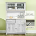 thumbnail image 6 of HOMCOM 63.5" Kitchen Buffet with Hutch, Pantry Storage Cabinet with 4 Shelves, Drawers, Framed Glass Doors, Open Microwave Countertop, Ash Grey, 6 of 9