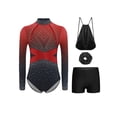 thumbnail image 3 of TTAO Gymnastics Leotards Outfits for Girls Long Sleeve Shiny Rhinestones Leotards with Shorts Scrunchie Drawstring Bag Red 12, 3 of 5