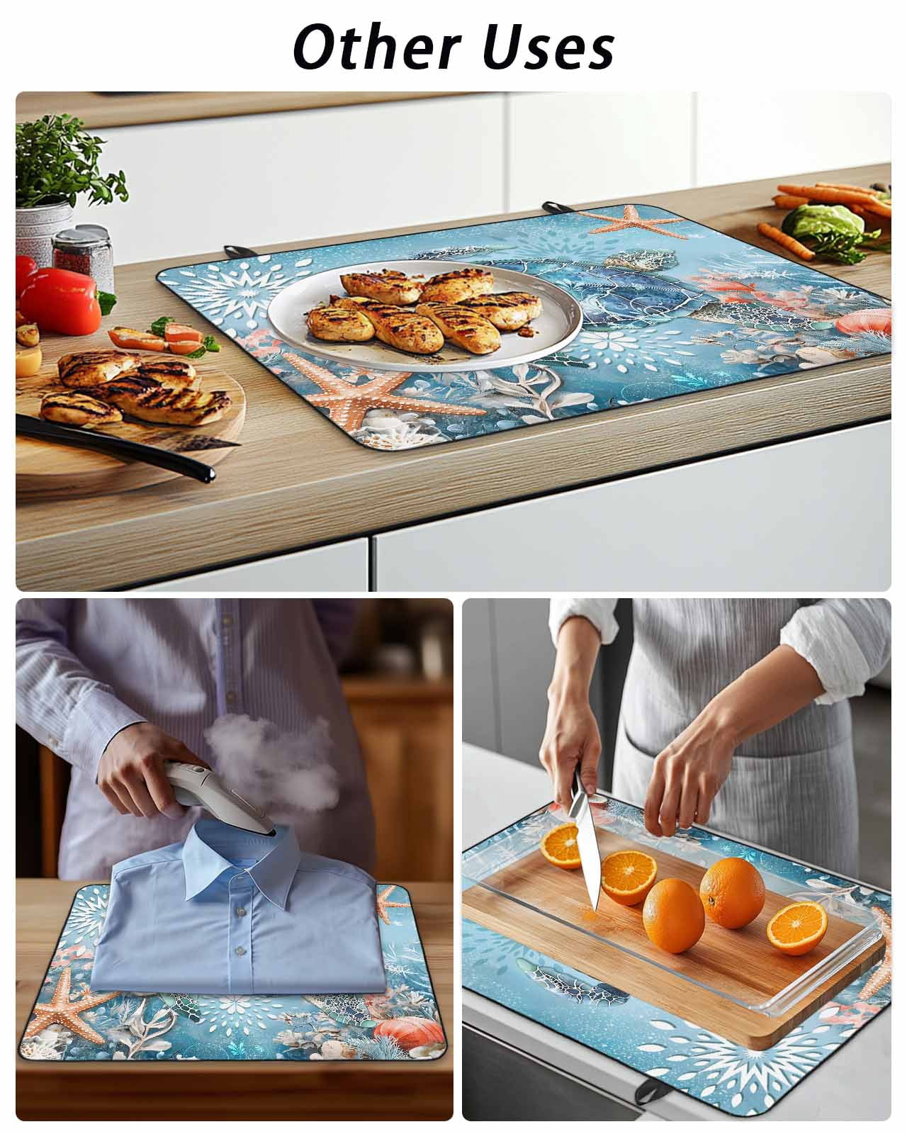 Stove Top Covers for Electric Stove, Blue Coastal Sea Turtle Glass Stovetop Cover Protector, Summer Beach Starfish Botanical Induction Cooktop Protector Oven Mat for Kitchen Countertop 24"x21"