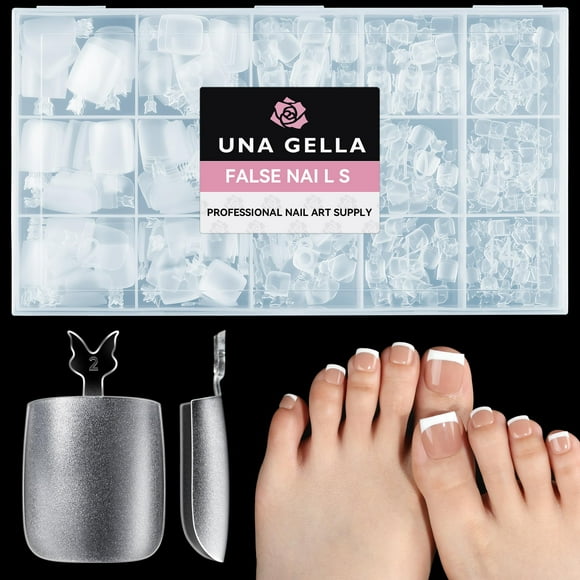 Puntas para uñas de los pies UNA GELLA, punta cuadrada, 15 tamaños, 504 unidades, gel blando