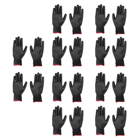 NFTIGB 10 Pairs Safety Work Gloves PU Coated Static Proof Nylon General Black with Red Edge Size 7 S Non-Slip Grip for Industrial Repair Mechanics Hand Protection (8.66 inches / 22 cm Length)