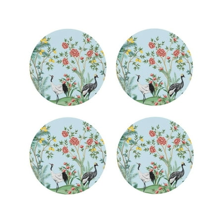 

Tideii Chinoiserie Floral Palm Tree for Leather Coasters 4 Pieces Anti-fouling and Anti-scalding Decorative Coasters Suitable for Restaurants Kitchens Coffee Shops-Round Shape
