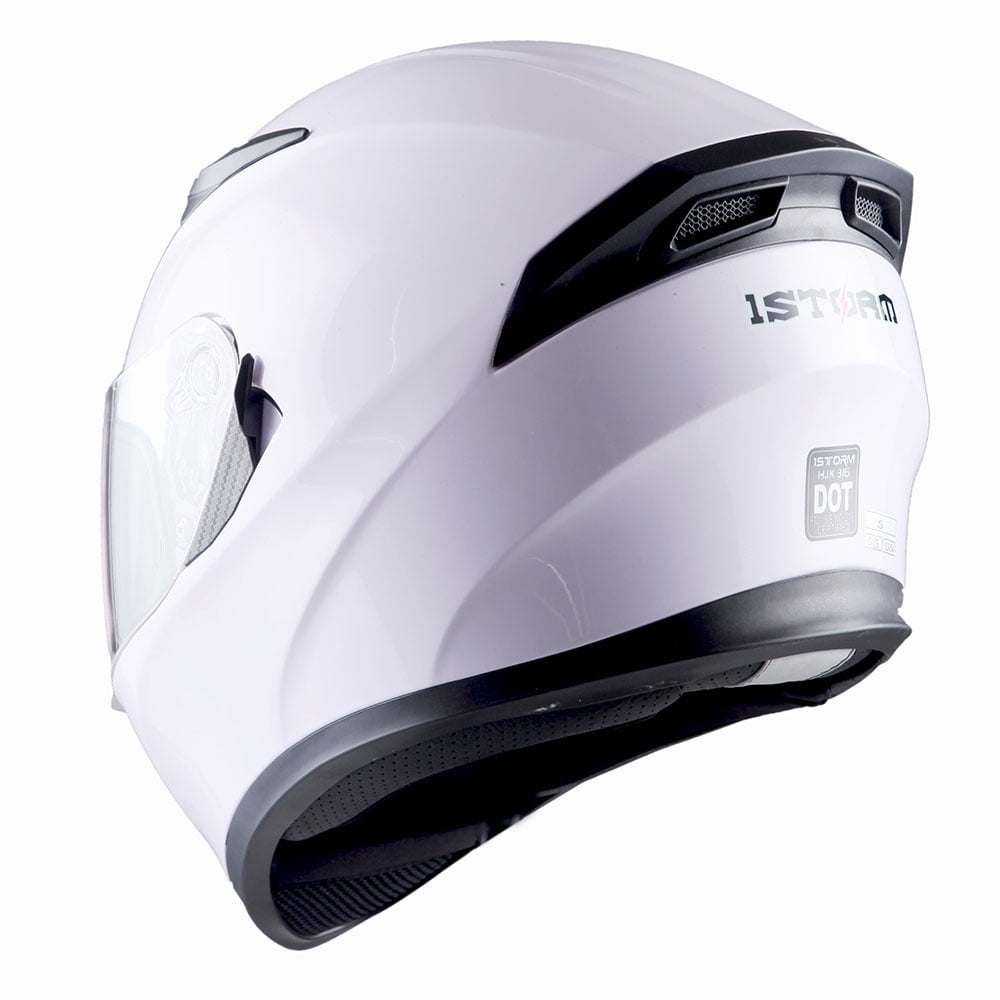 1Storm Motorcycle Modular Full Face Flip up Dual Visor Helmet + Spoiler + Motorcycle Bluetooth Headset: HJK316 Glossy White