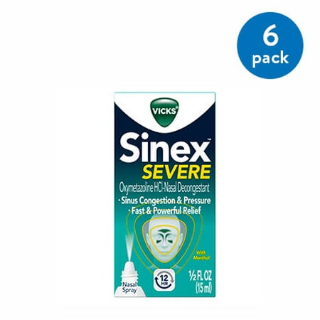 (6 Pack) Vicks Sinex Severe 12 Hour Decongestant Nasal Spray 0.5 fl (Best Head Decongestant Medicine)
