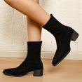 thumbnail image 4 of Women Pointed Toe Block Mid Heel Ankle Boots Faux Suede Fashion Winter Short Boots Solid Color Versatile Indoor Outdoor Daily Casual Boots US Size 4.5 To 8.5 Black, 4 of 9