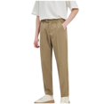 thumbnail image 4 of Lovskoo Men's Dress Panst Flat Front Trendy Casual Solid Color Pockets Elastic Waist Dress Pants Cropped Pants Coffee, 4 of 5