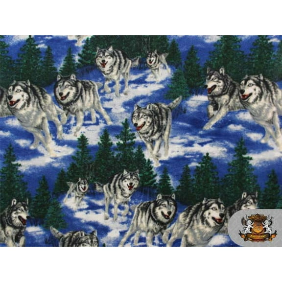 Fleece Fabric Printed *Running Wolf* By the Yard N-085