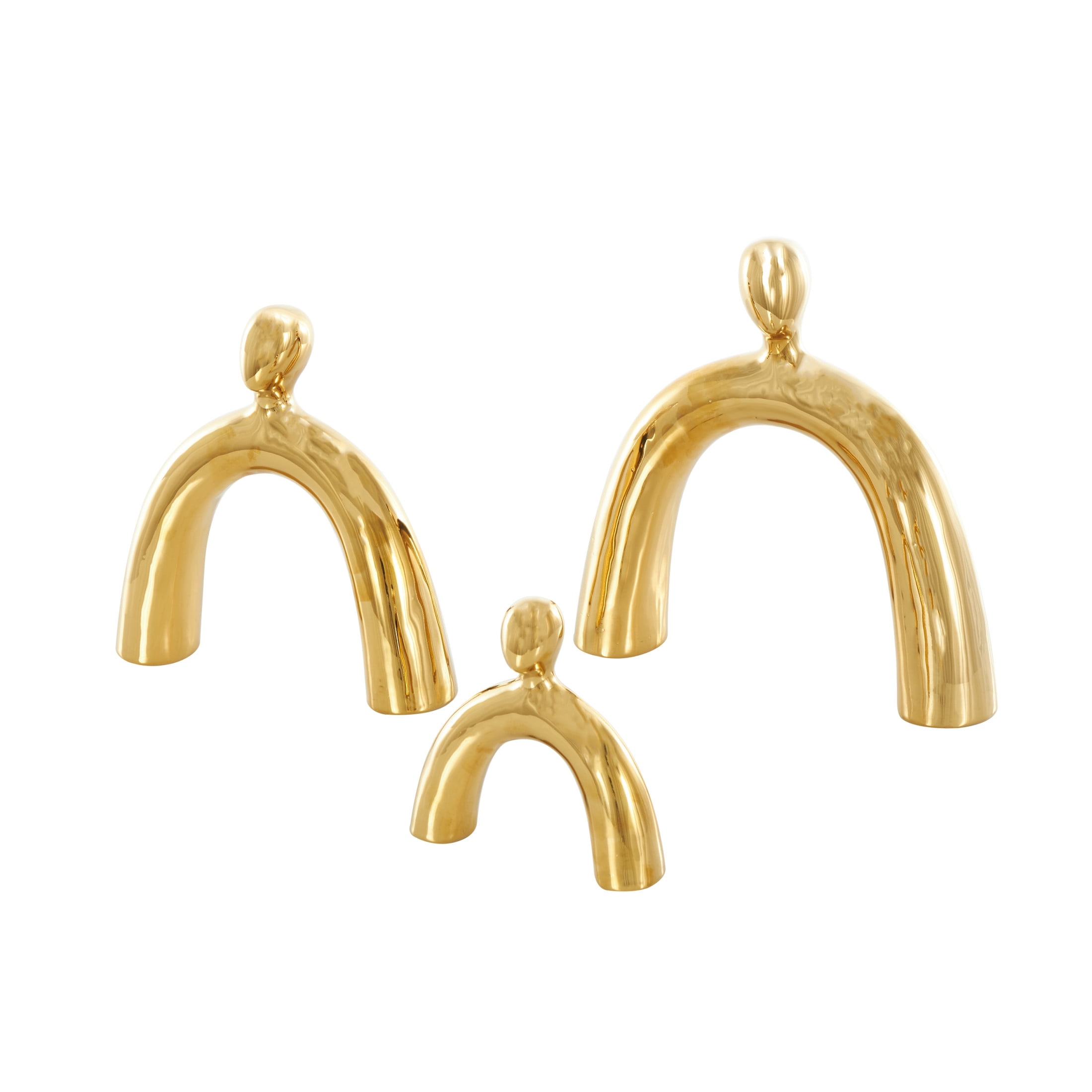 11", 9", 6"H Gold Ceramic Abstract Arched Family Sculpture, by DecMode (3 Count)
