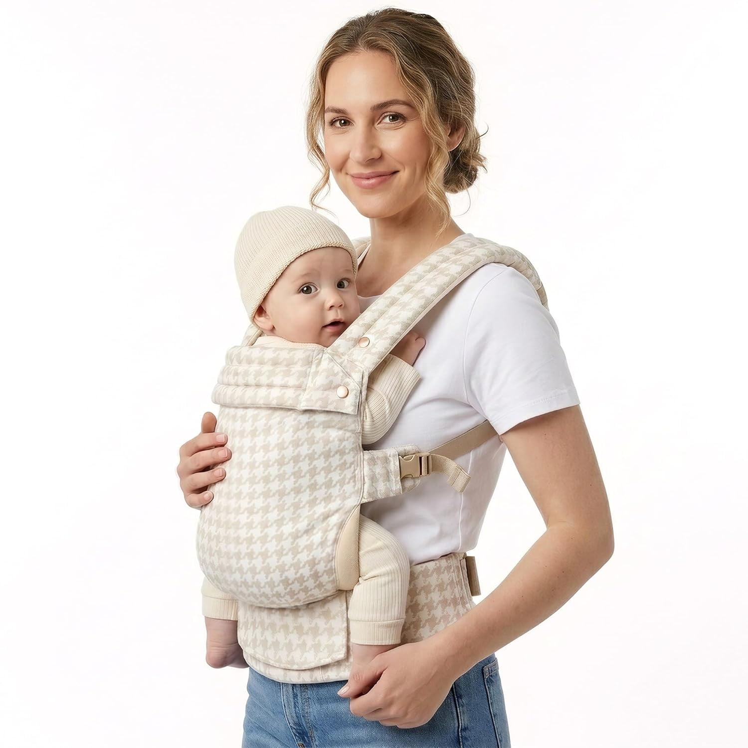 GASTROPOD Baby Carrier Newborn Toddler 100% Pure Cotton Double-Side Skin-Friendly Baby Carrier 3 Carry Positions Newborn Carrier Ergonomic Cozy Lightweight Infant Carrier 7-40Lbs White Houndstooth