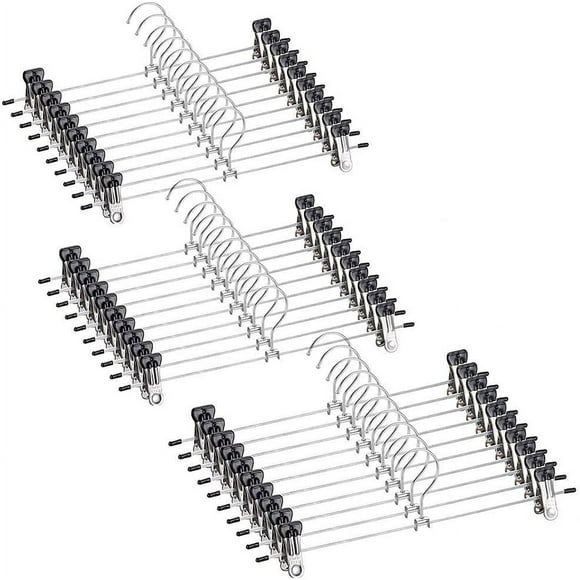 Pants Hangers, Space Saving Closet Organizer With High Quality Anti-Rust Chrome Plating, Adjustable Non-Slip Clips For Hanging Pants Skirts Socks, 30Pcs