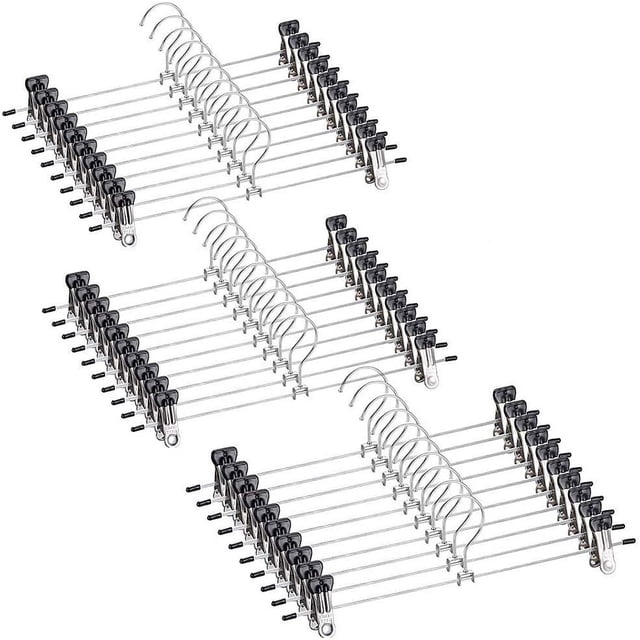 Pants Hangers, Space Saving Closet Organizer With High Quality Anti-Rust Chrome Plating, Adjustable Non-Slip Clips For Hanging Pants Skirts Socks, 30Pcs